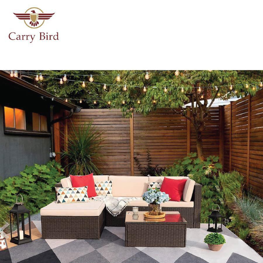 CARRY BIRD - Elegant 5 seater Patio Furniture Sets All-Weather Outdoor Sofa With Hand Weaving Wicker (Rattan Patio sofa set)