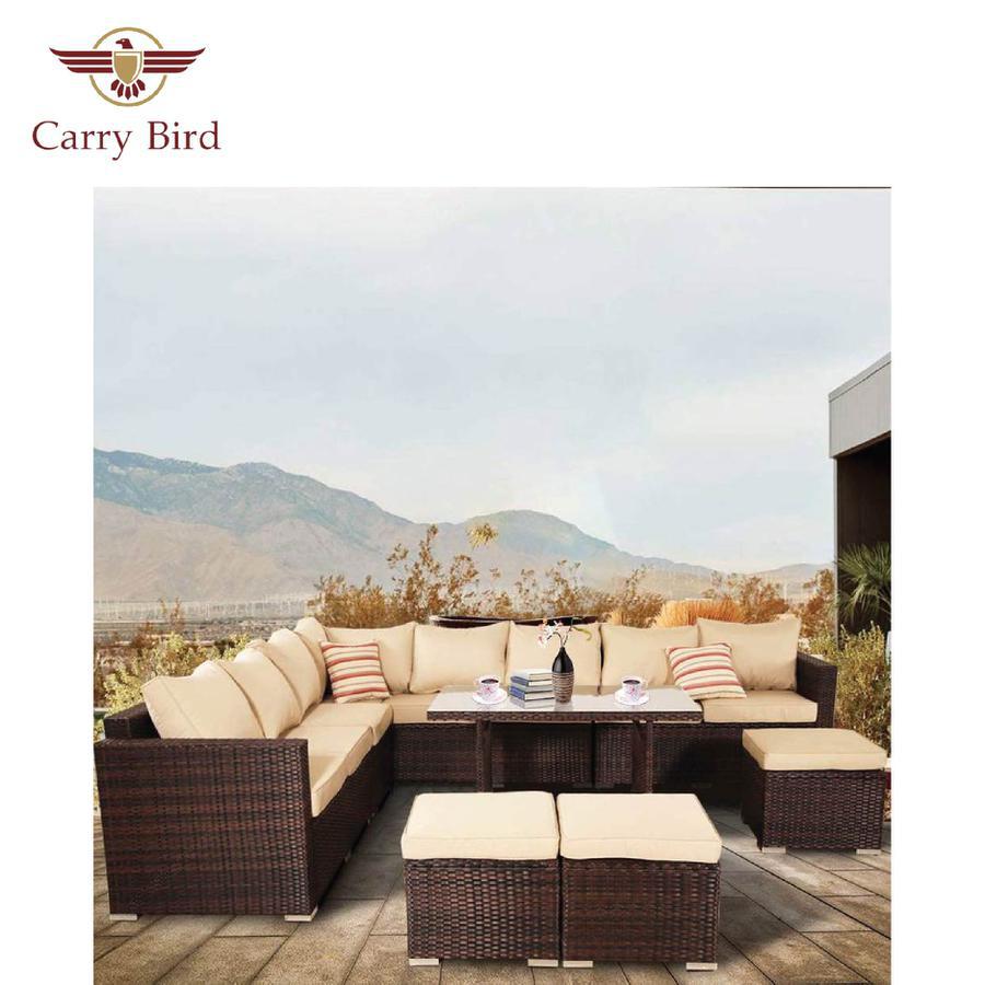 Carry Bird Patio Furniture Outdoor Conversation Set of 8 Garden Seating + 3 puffy with center table