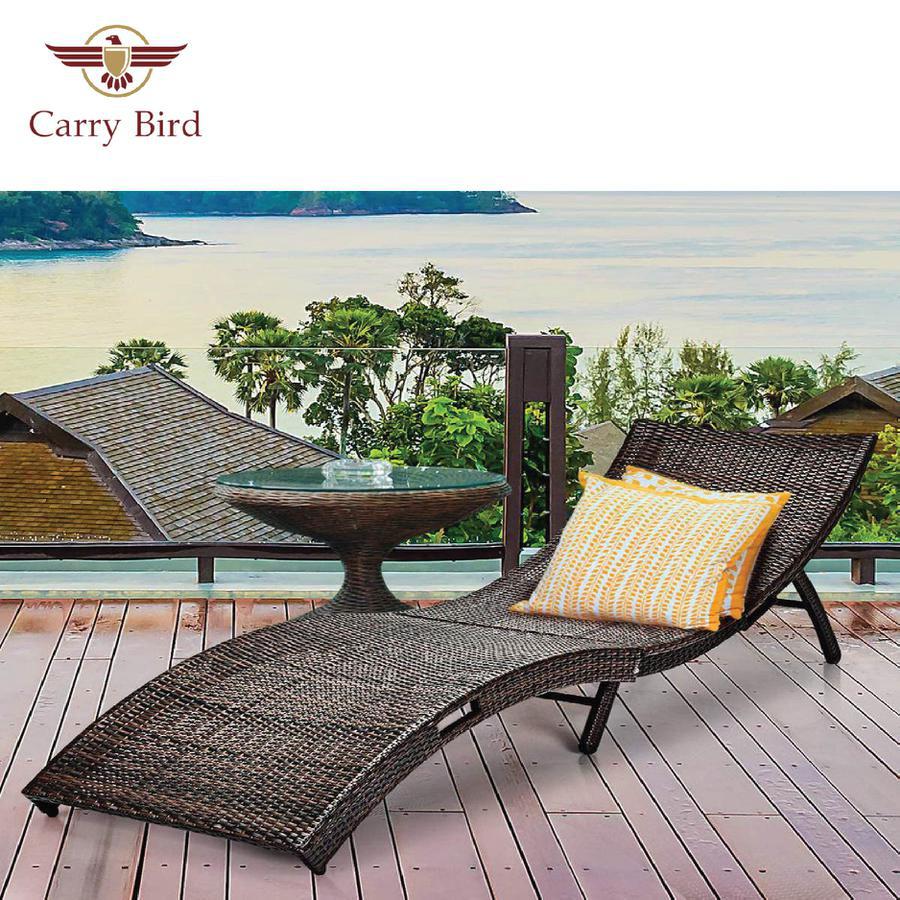 Carry Bird Rattan Chaise Lounge, Outdoor Wicker Lounge Chair, Foldable Chaise Lounge,