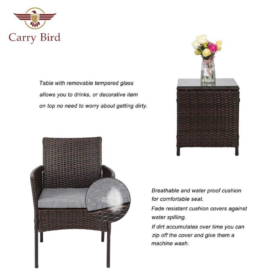 3 PCS Patio Wicker Rattan Furniture Set, Outdoor Rattan Conversation Set with Coffee Chairs  Table