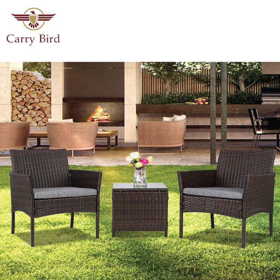 3 PCS Patio Wicker Rattan Furniture Set, Outdoor Rattan Conversation Set with Coffee Chairs  Table