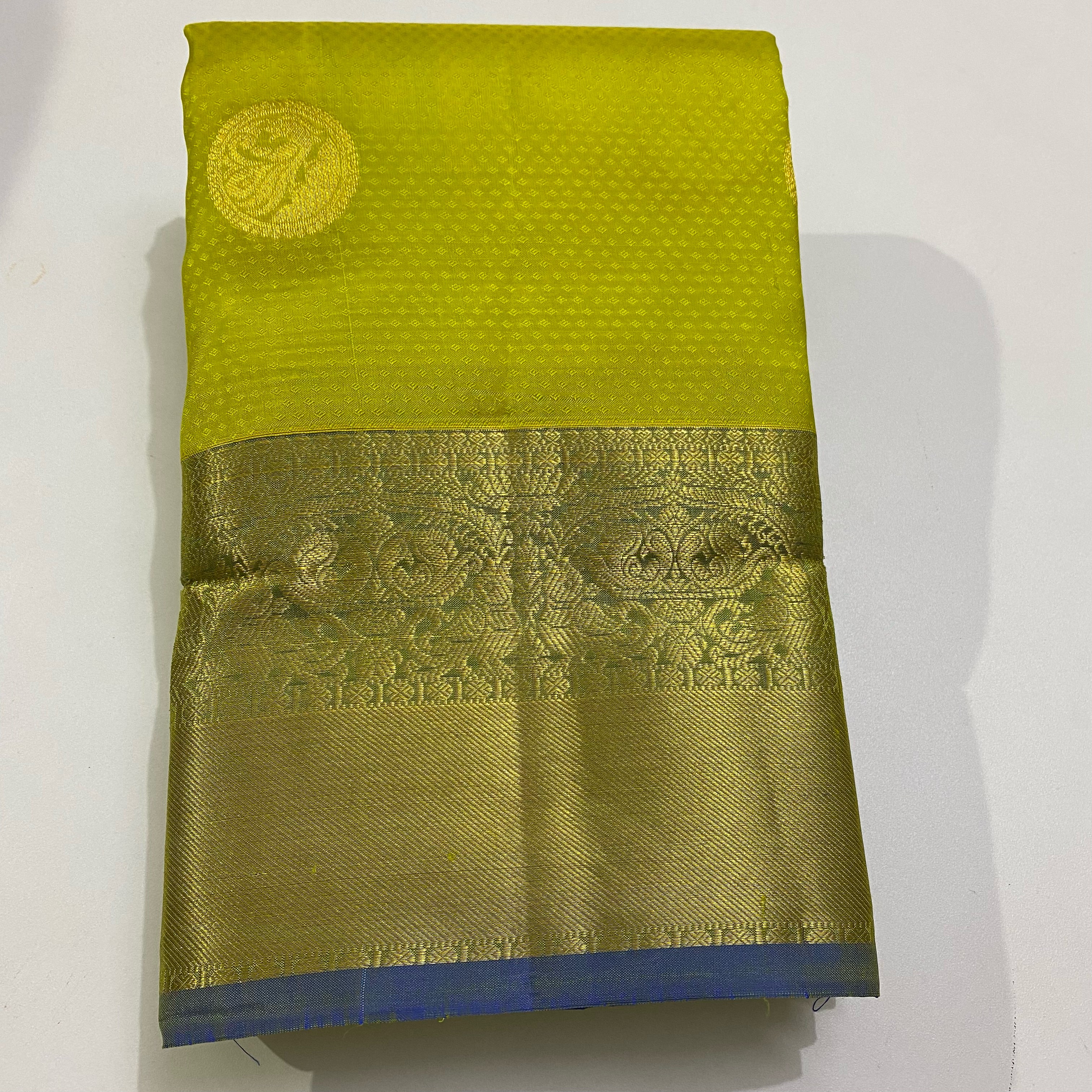 Light Olive Green with Blue Pure Kanchipuram Silk Saree