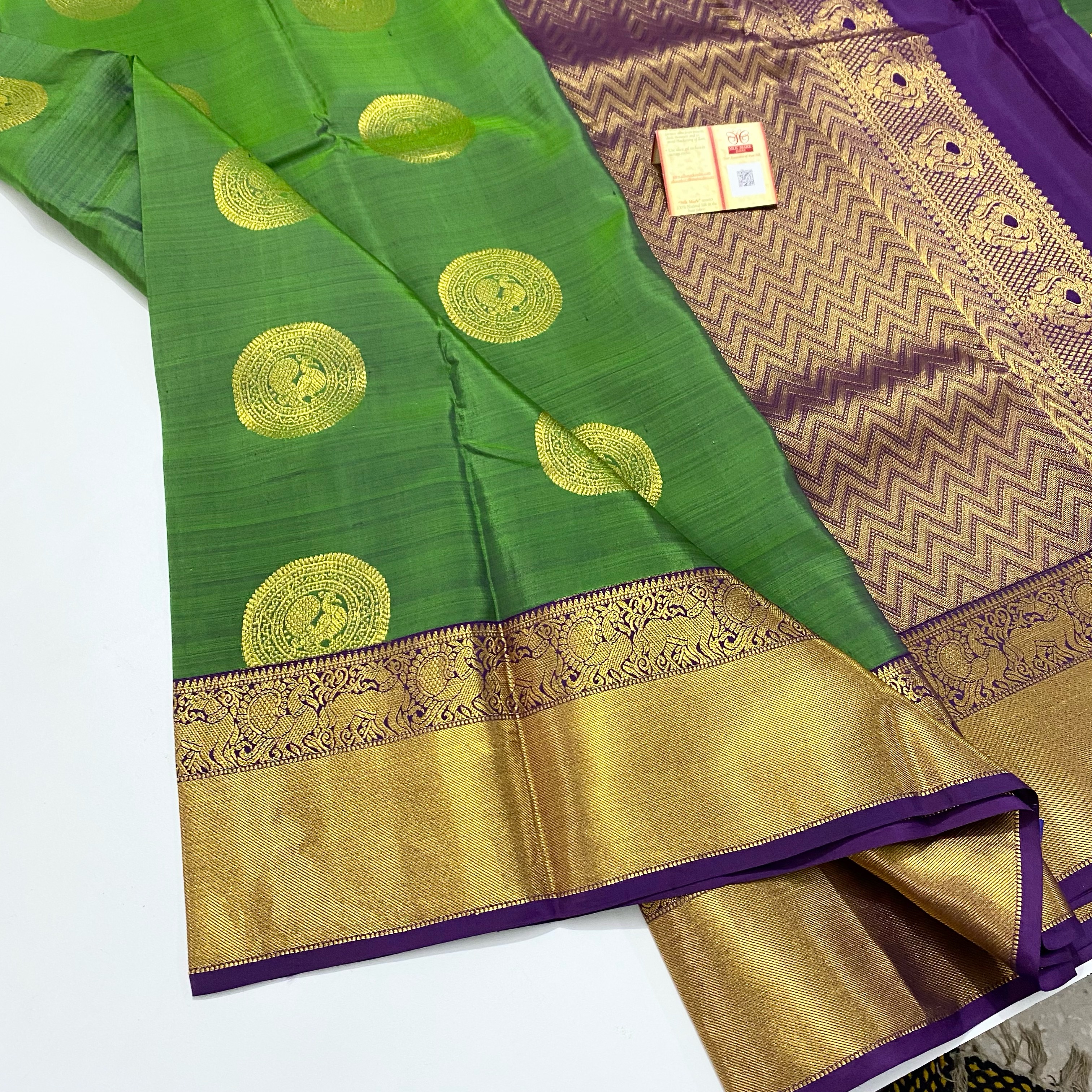 Green with Purple Pure kancheepuram silk saree