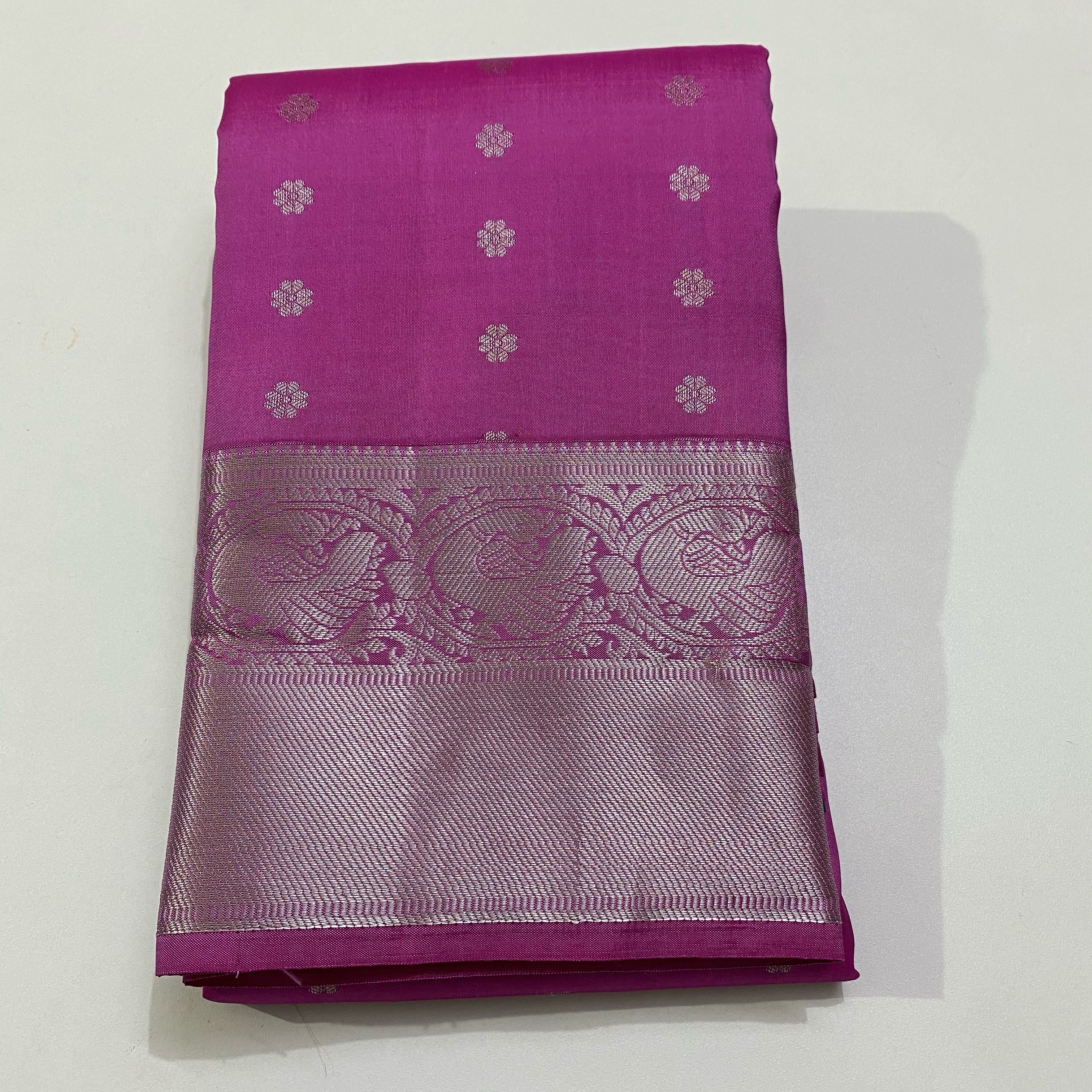 Pink color Silver Zari Kanchipuram Silk Saree