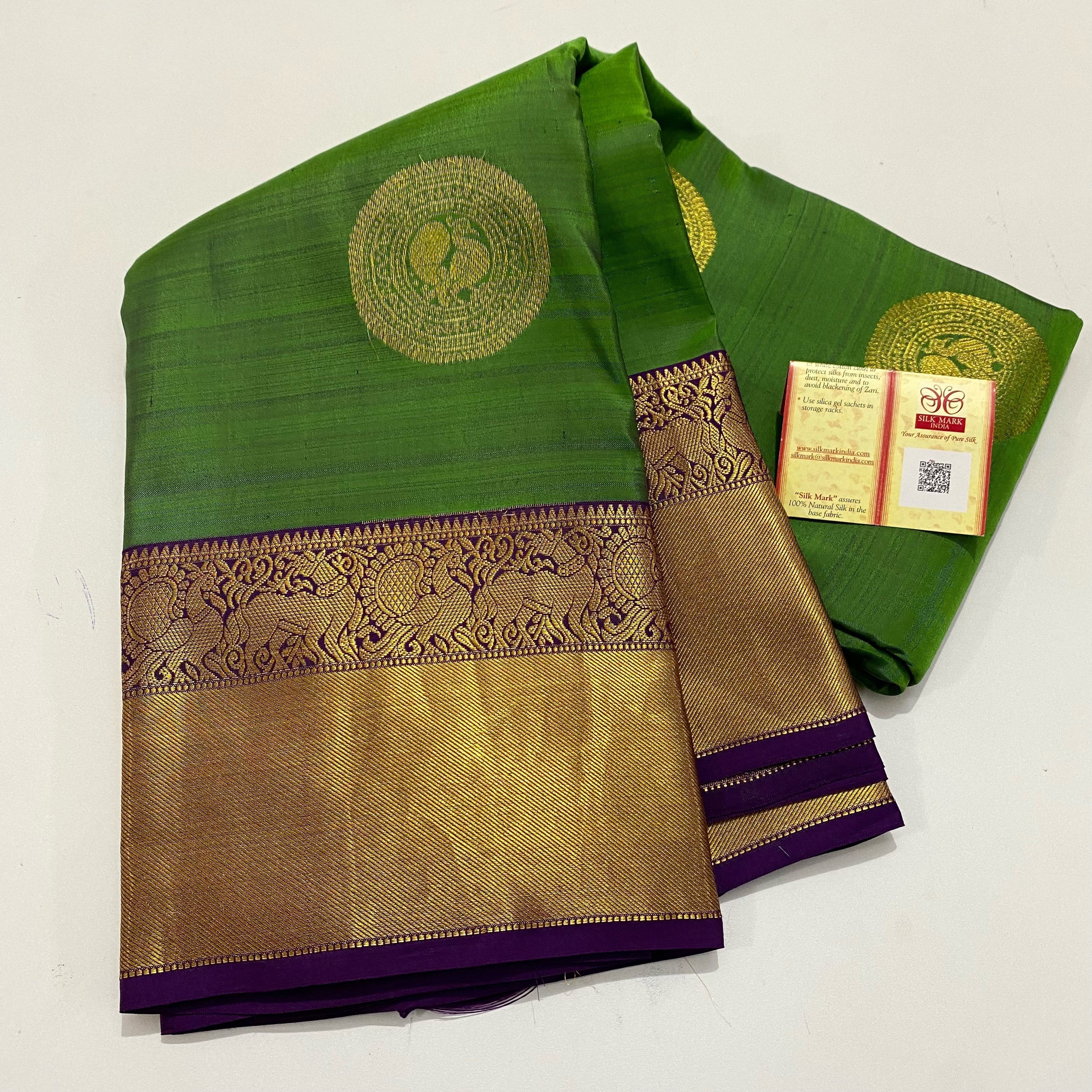 Green with Purple Pure kancheepuram silk saree