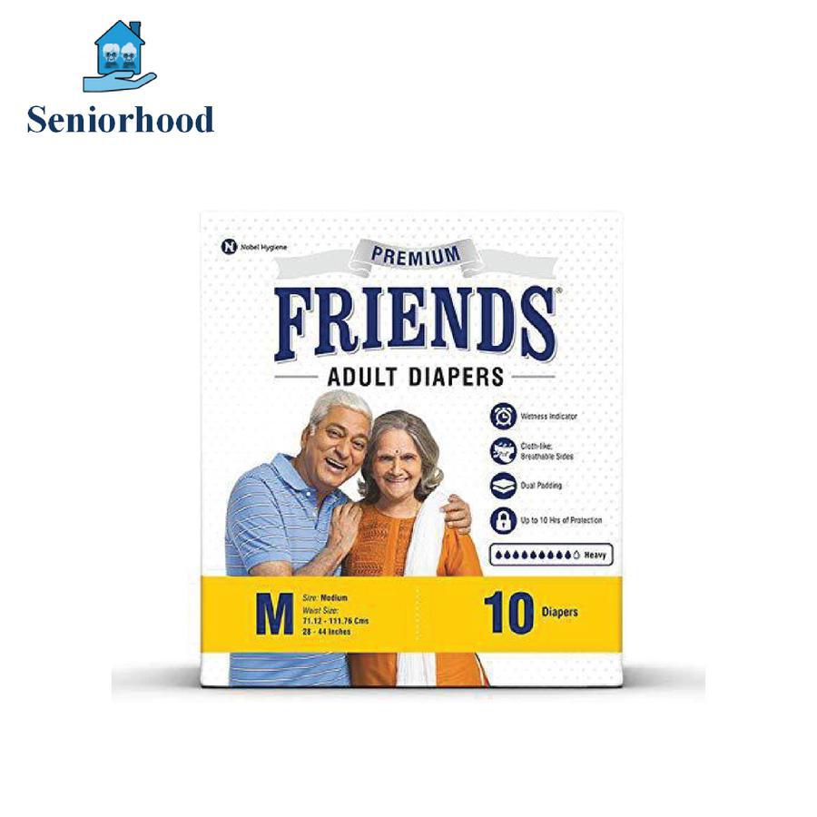 Friends Premium Unisex Adult Diapers Medium Waist Size (28"- 44" Inch) 10 Pcs