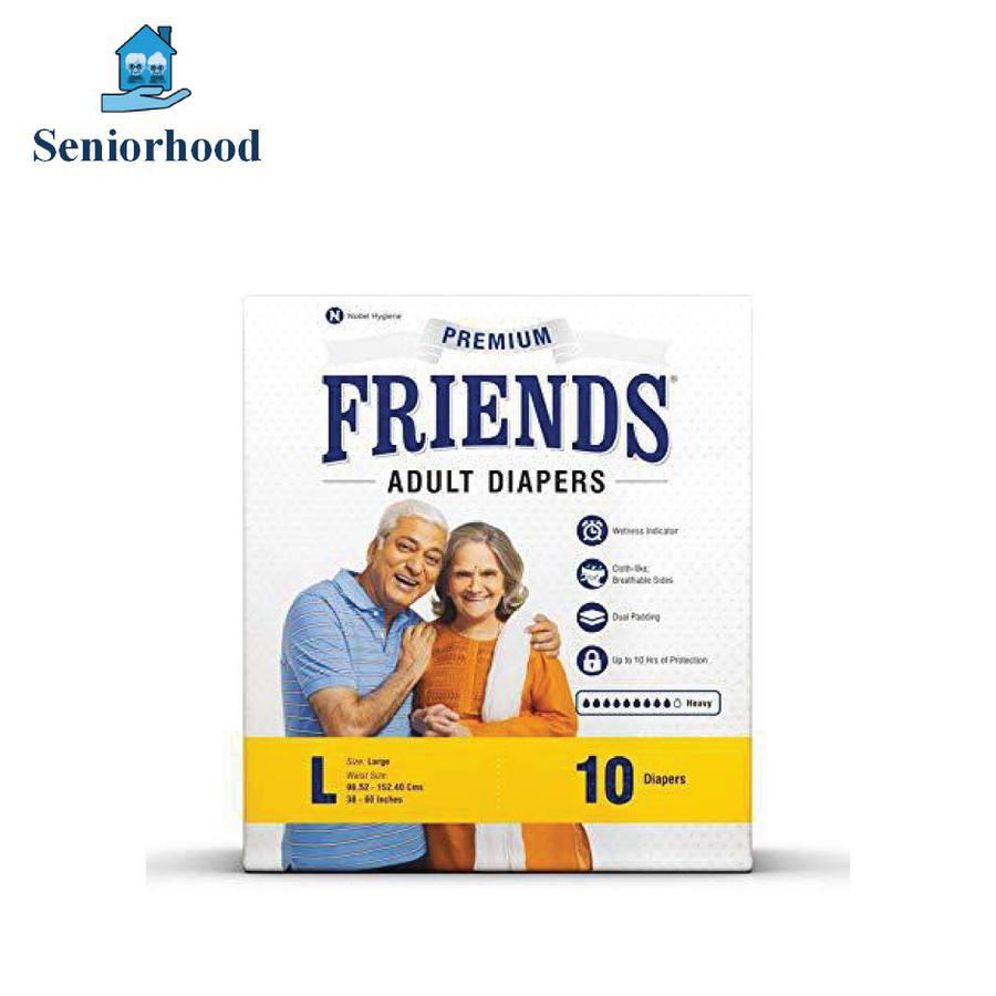 Friends Premium Unisex Adult Diapers Extra Large Waist Size (48"- 68" Inch) 10 Pcs