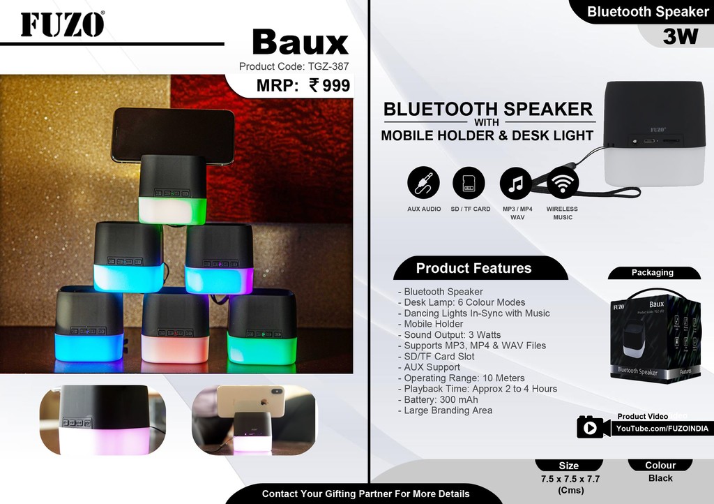 Baux Bluetooth Speaker With Mobile Holder & Desk Light