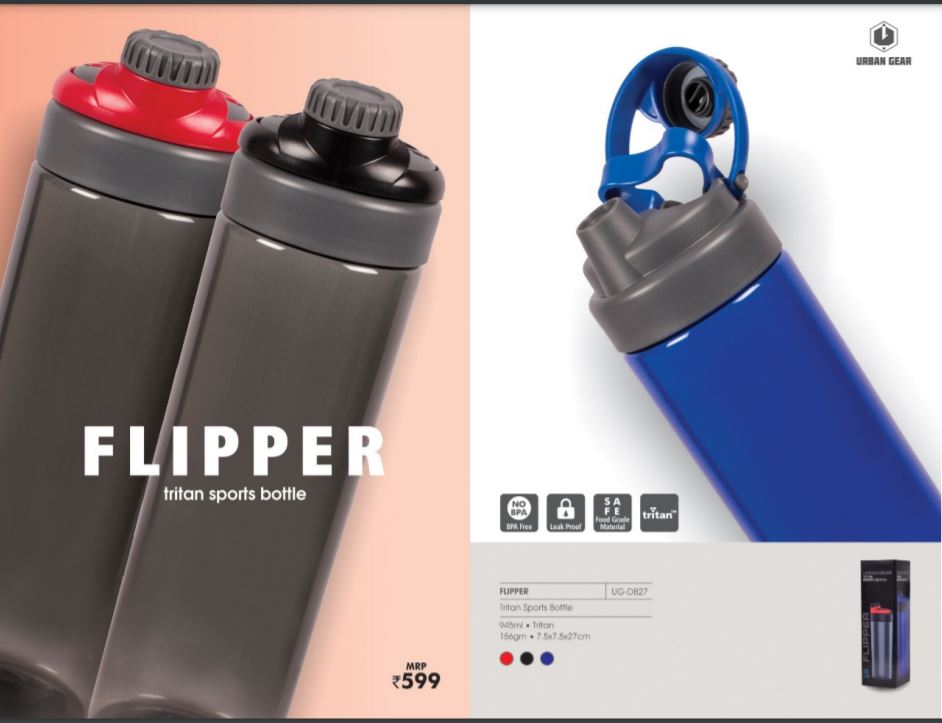 MojoLife Tritan Sports Water Bottle Assorted Colors (Trans, Elite, Flipper, Bubble) (Black, Flipper(945 ml))
