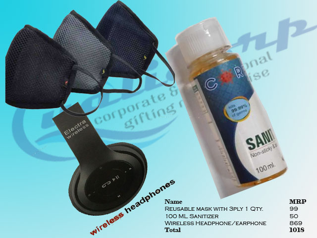 Diwali Gift Combo 1: Mask, Sanitizer, Headset