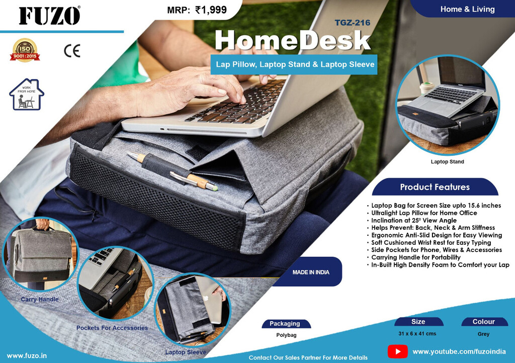 HomeDesk Lap Pillow, Laptop Stand & Laptop Sleeve By FUZO