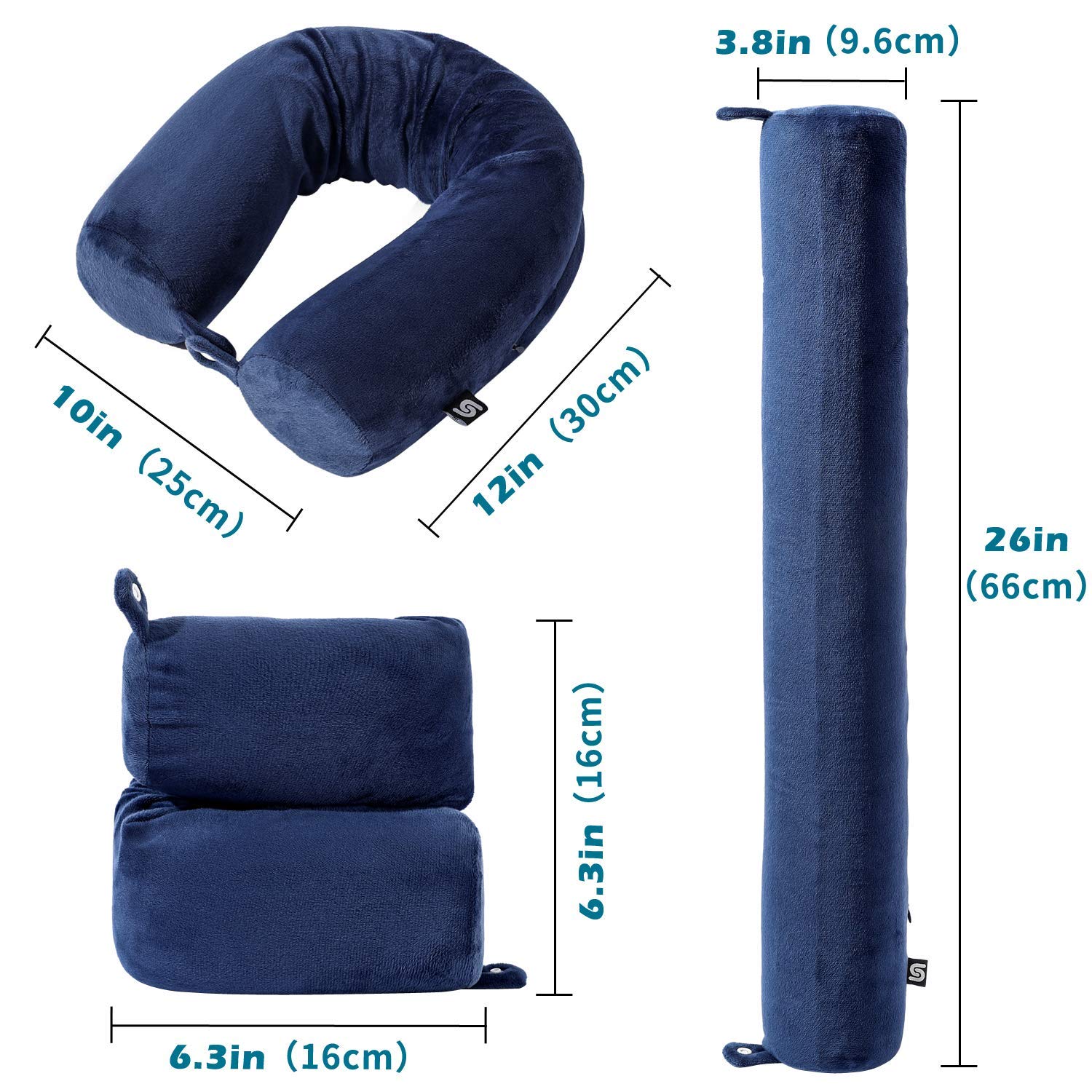 Cervical Contour Memory Foam Pillow with Adjustable Spine Sleep Tube for Neck Pain Back and Lumbar Support Chin Rest with Washable Cover for Work from Home or Office Travel (Blue)