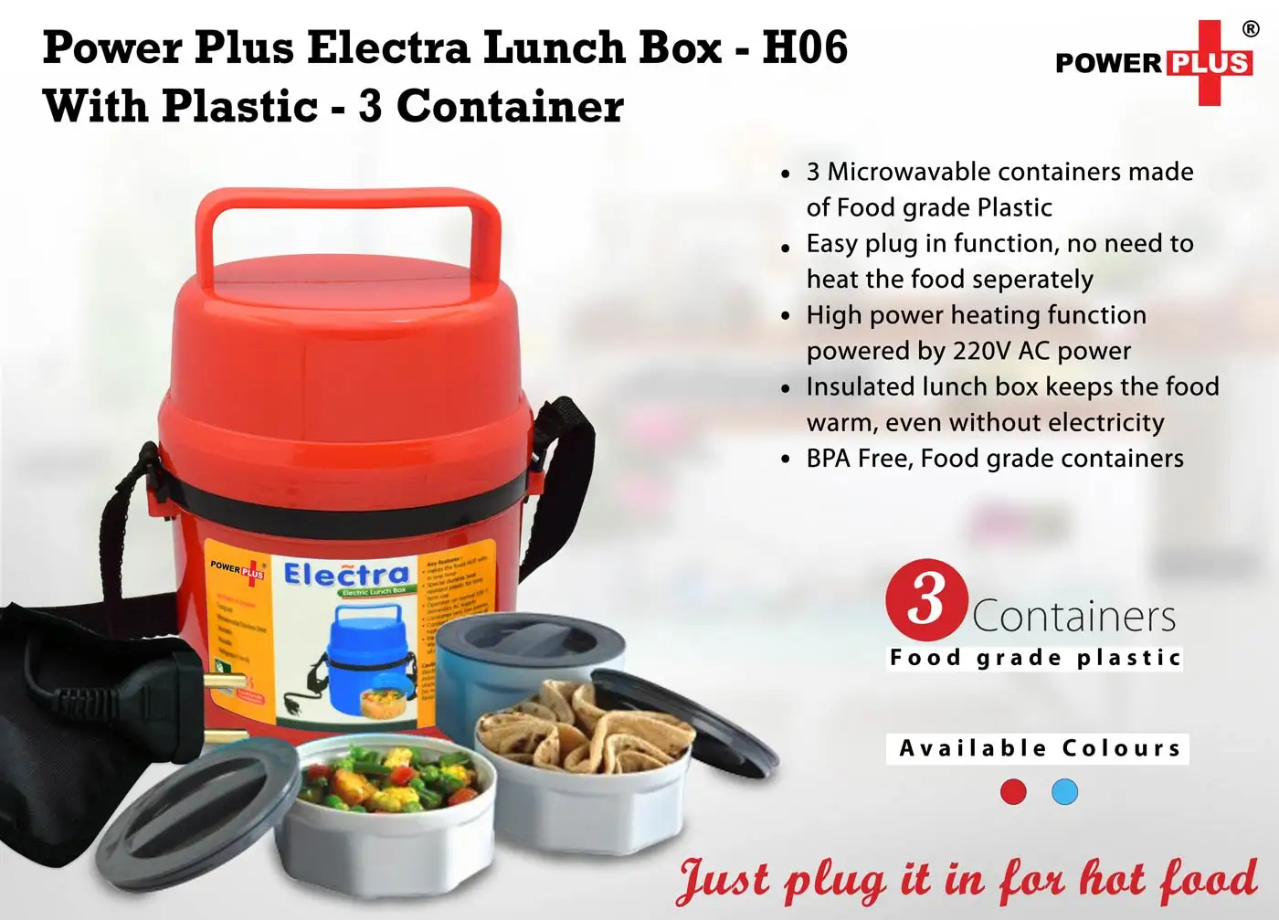 Power Plus Electra Lunch Box Plastic- 3 Container