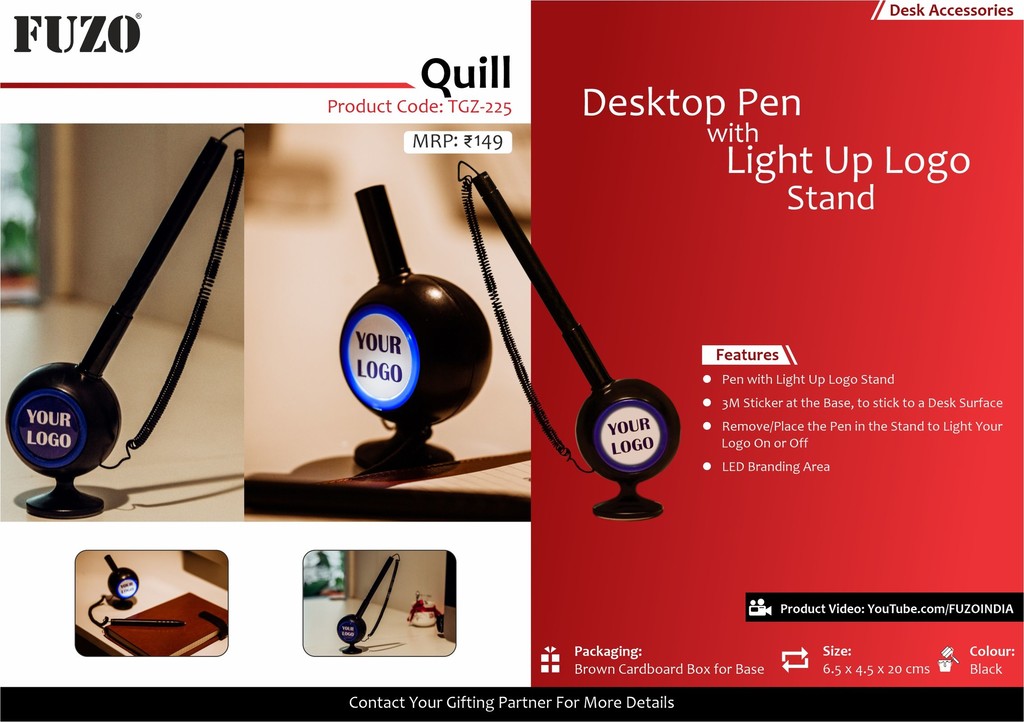 Quill Desktop Pen With Light Up Logo Stand
