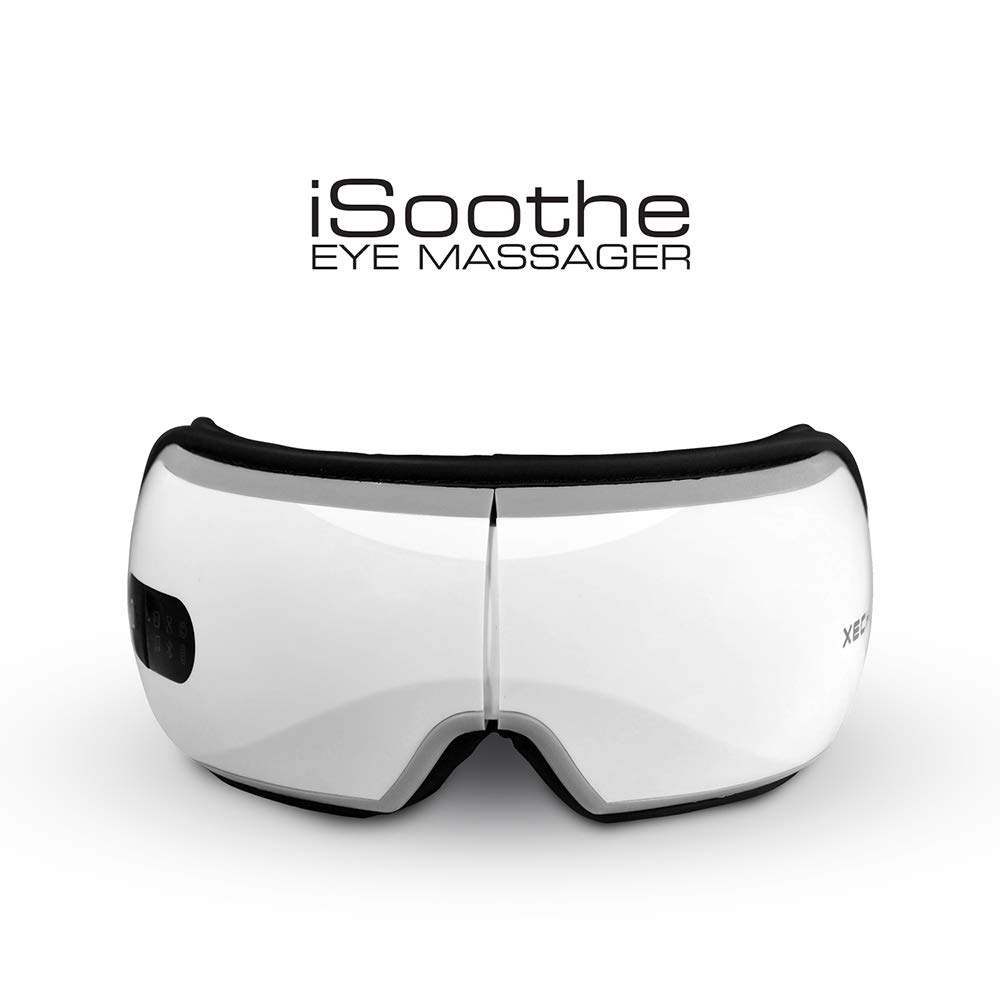 Xech Eye Massager iSoothe Wireless Digital Massagers for Eyes with Heat Vibration Compression Pressure & Music for Stress Pain Relief Relax Massage Machine Bluetooth & Auto Shut Down Timer (White)