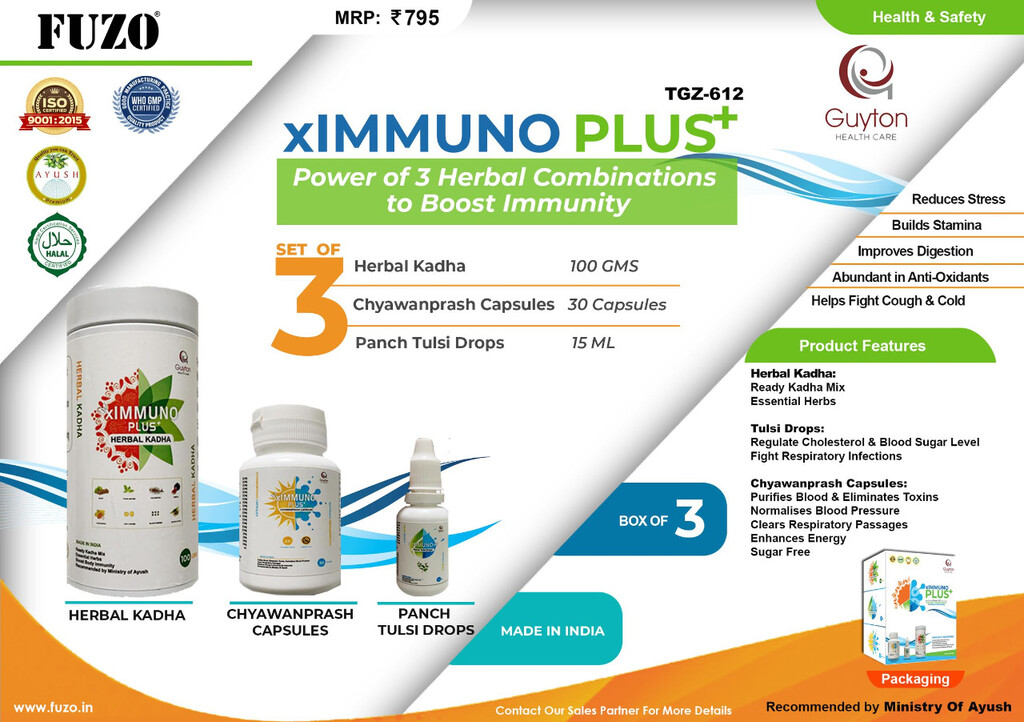 xIMMUNO PLUS Set Of 3 Herbal Kadha, Chyawanprash Capsules, Panch Tulsi Drops