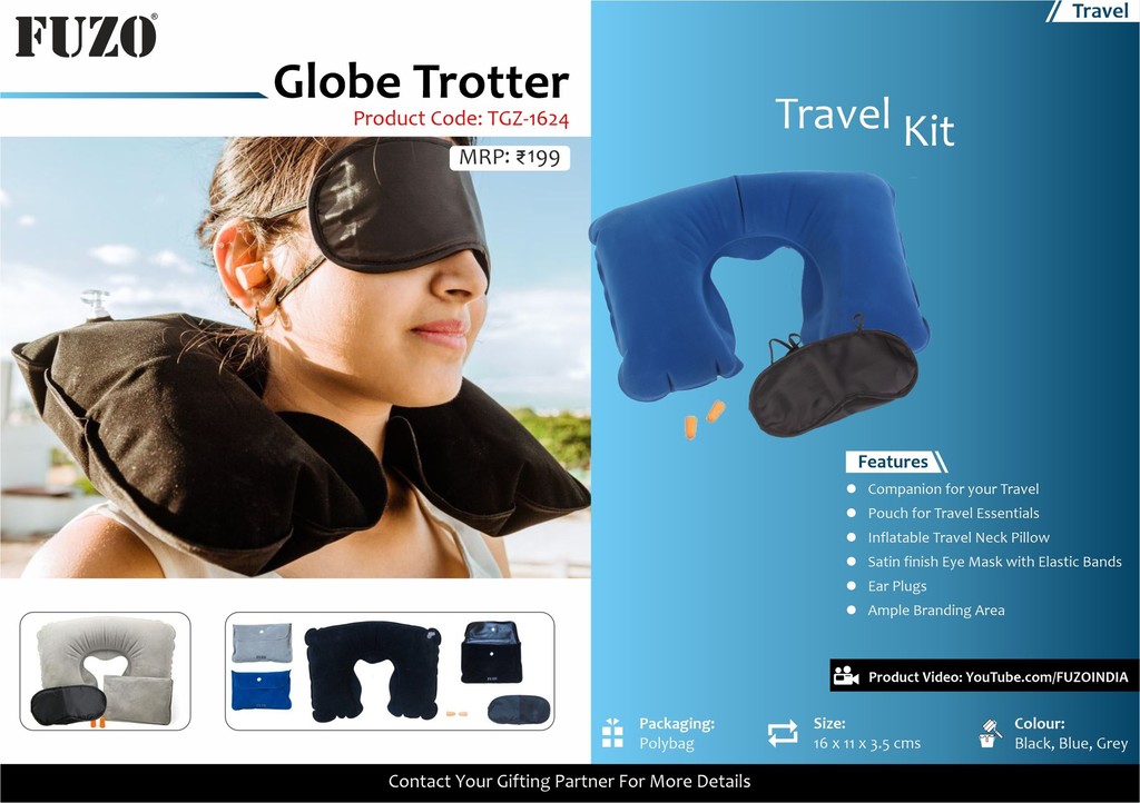 Fuzo Globe Trotter : Companion Pouch Travel Neck Pillow Eye Mask Ear Plugs