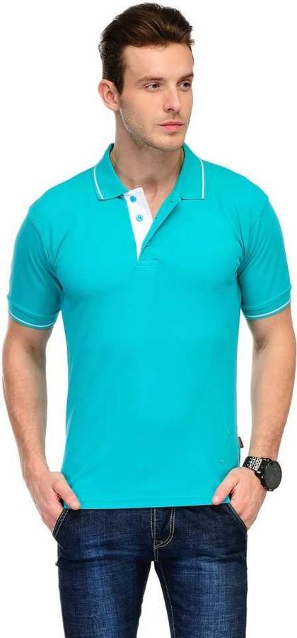 Solid Men Polo Neck Green T-Shirt