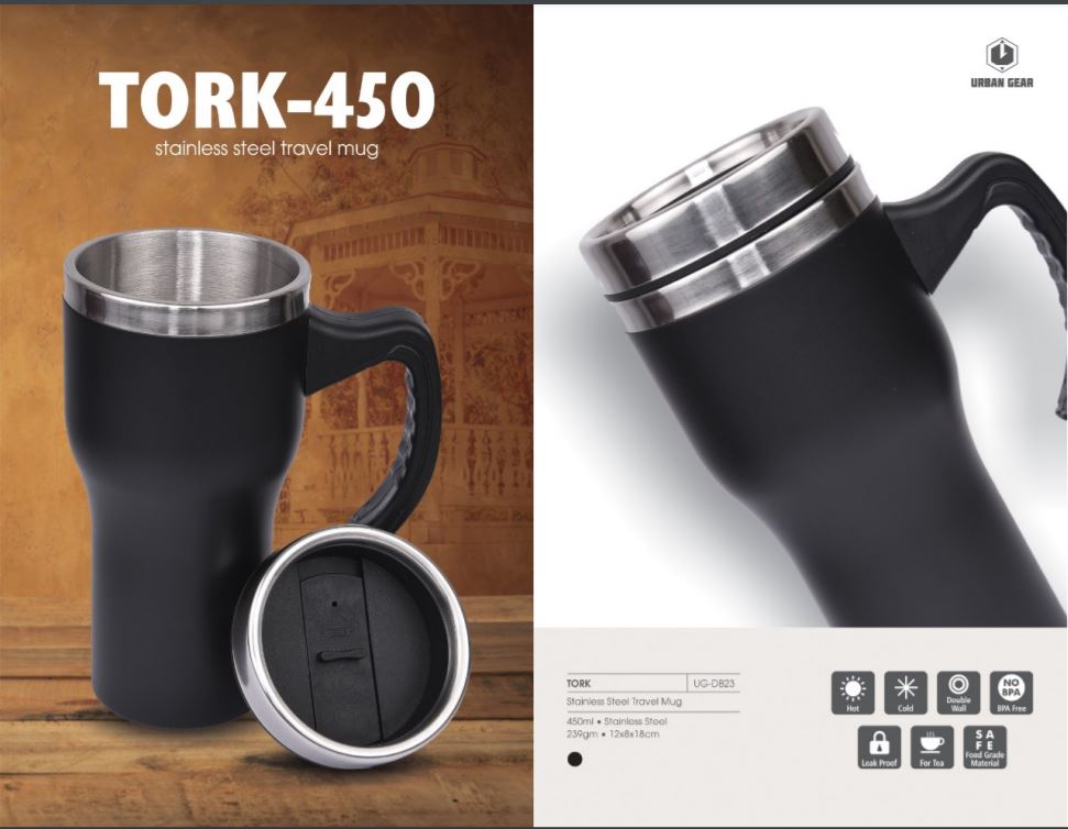 Travel Steel Coffee Mug TORK | Stainless Steel Mug with Capacity 450 ml | Handy Coffee Mug