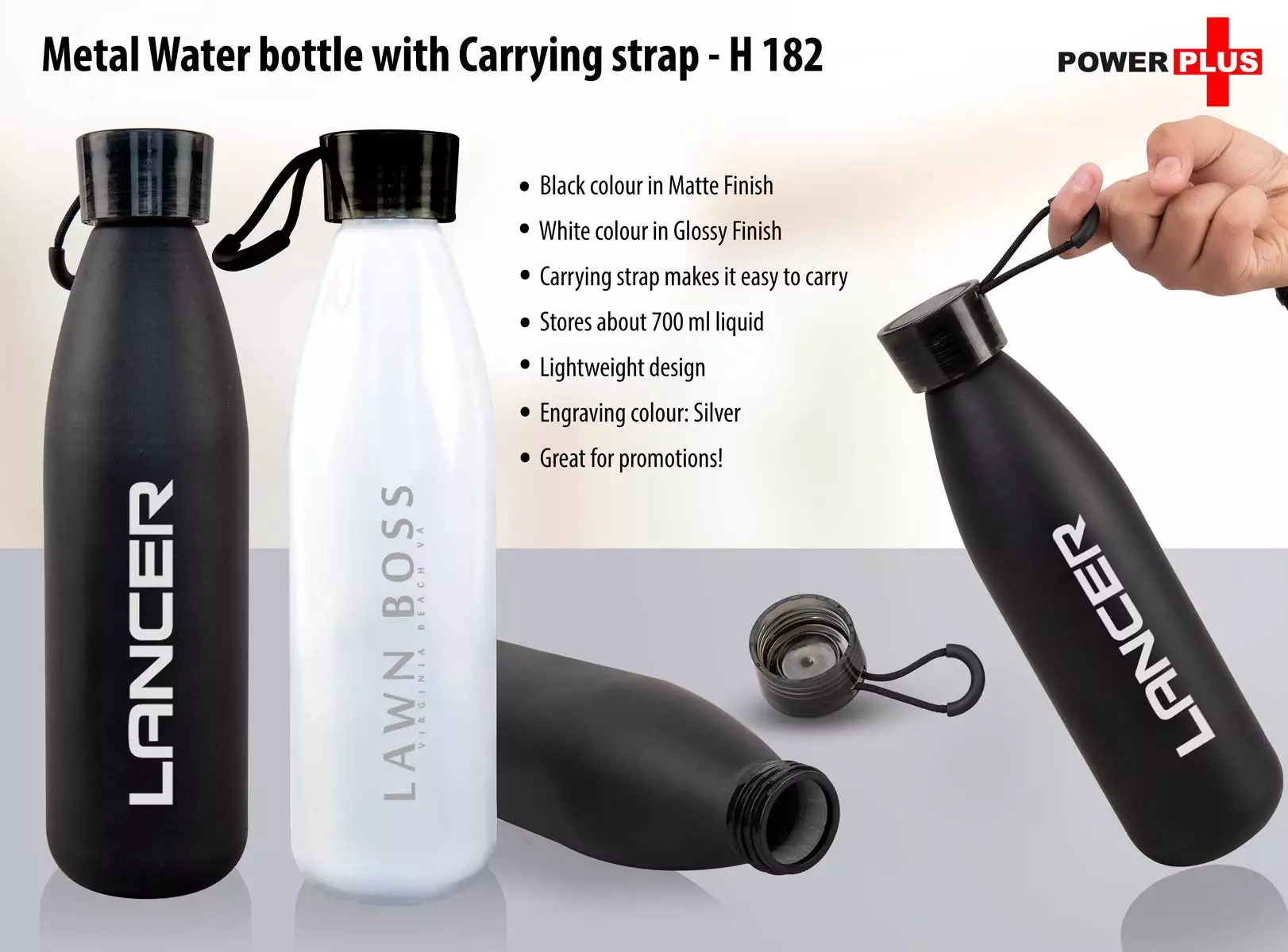 H182 – Metal Water Bottle With Carrying Strap (700 Ml Approx)
