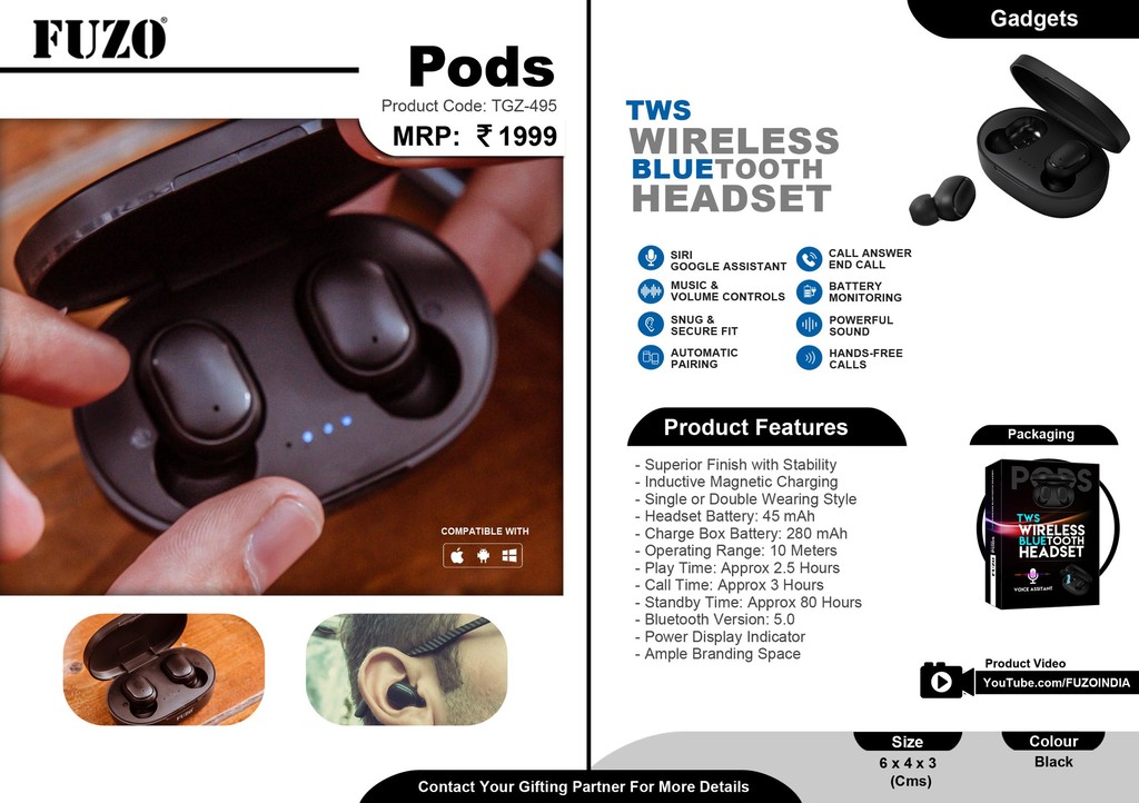 Pods TWS Wireless Bluetooth Headset