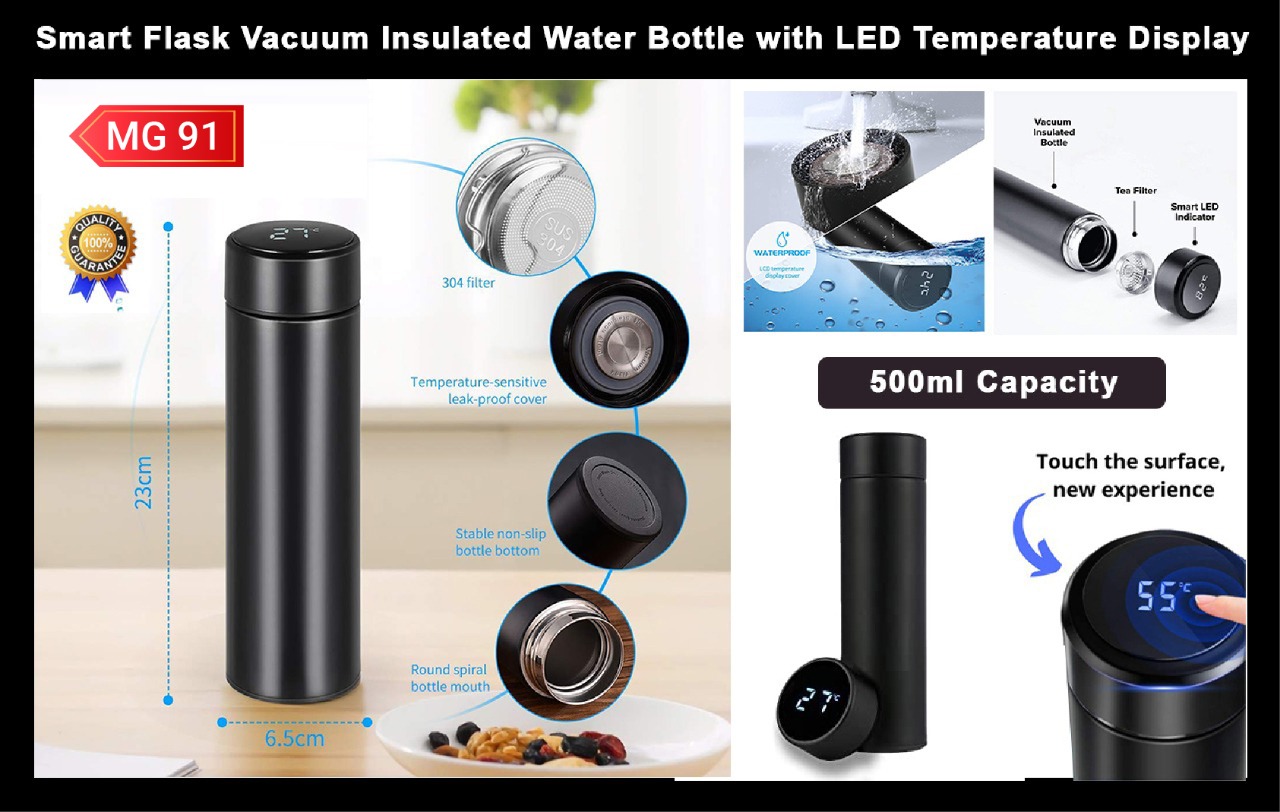 Smart Vacuum Insulated Water Bottle with LED Temperature Display 500 ml Flask