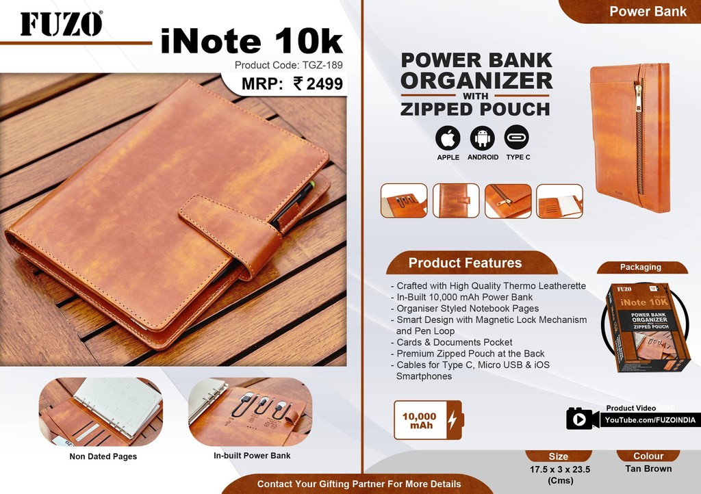 Note 10k Power Bank Organiser With Zipped Pouch