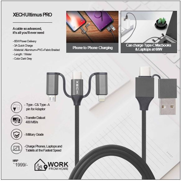 XECH Ultimus PRO - Data Cable and Multi Charging cable  for Mobile and Laptops