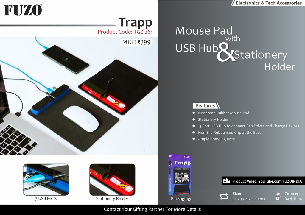 Trapp Mouse Pad with USB Hub & Stationery Holder