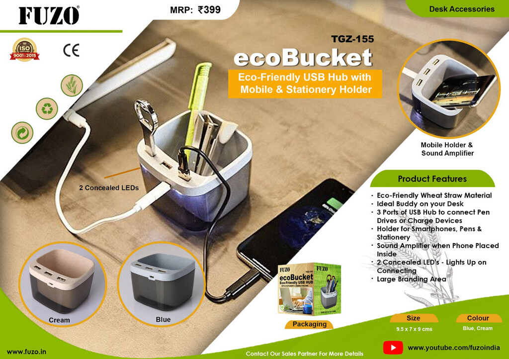 ecoBucket Eco-Friendly USB Hub With Mobile & Stationery Holder