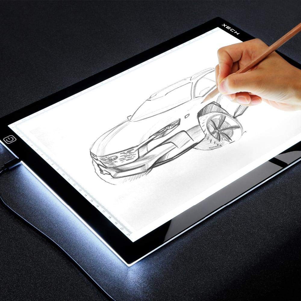 Xech LED Drawing Board X-Board A4 Size Lighted X-Ray Viewer Tracing Pad with Adjustable Brightness Touch Control & Scale Anti Dazzling for Eye Protection and Emergency Light (White)