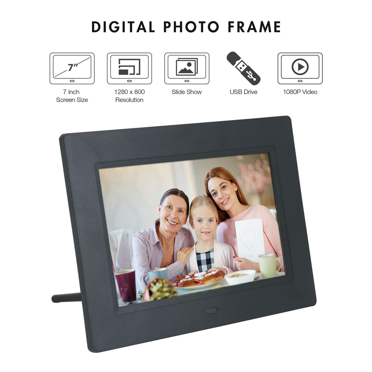 Digital Photo Frame 7 inch with Remote Plays Photos, Slide Show, Video, Audio,Calender,Alarm has Resolution 800x600 & Ratio 16:9 Supports SD Card, Pen Drive (USB), 3.5MM AUX (Black)