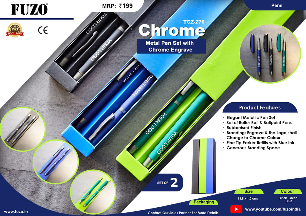 Chrome Metal Pen Set With Chrome Engrave