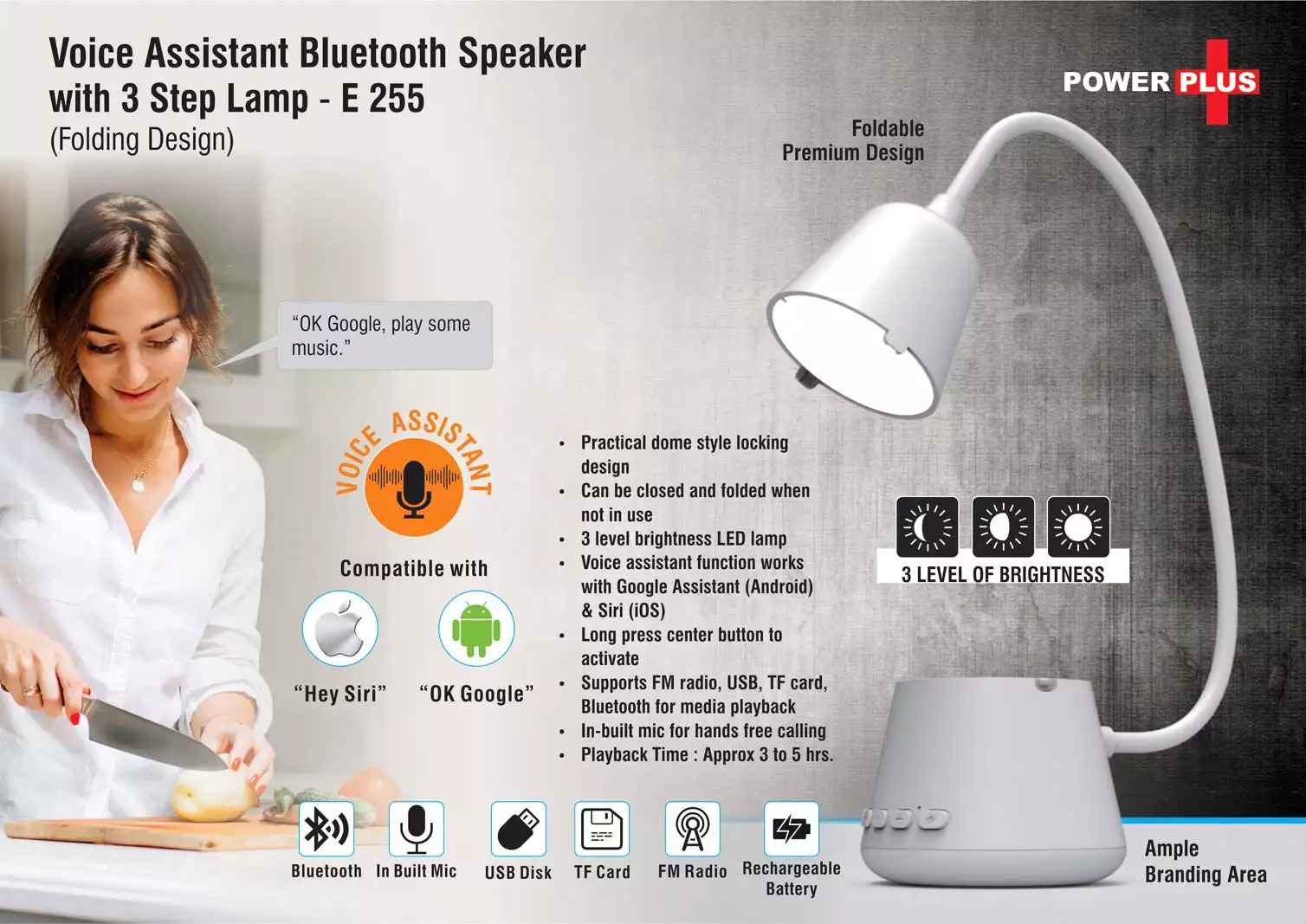 Voice Assistant Bluetooth speaker with 3 step lamp (folding design)
