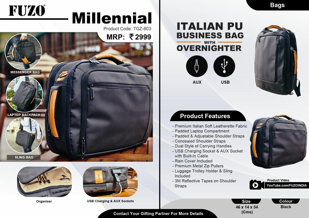 Millennial Italian PU Business Bag With Overnighter Item Code TGZ-603