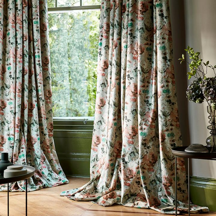 Curtains, Wallpapers, Sofa & Wooden Flooring